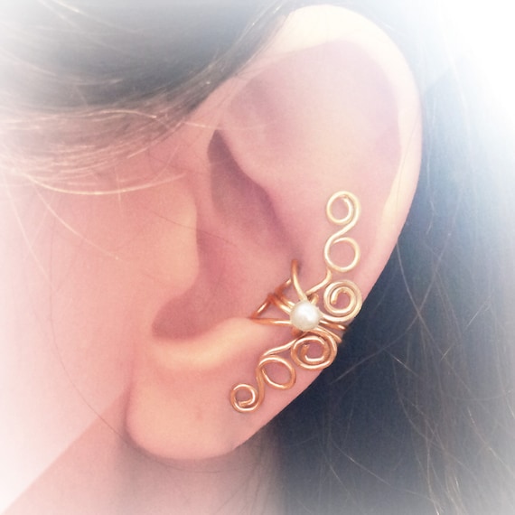 Gold Ear Cuff 24K Gold Plated Ear Wrap White Pearl Etsy