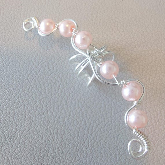 Silver Ear Cuff, Pink Ear Wrap, No Piercing Earring, Silver  display picture 2