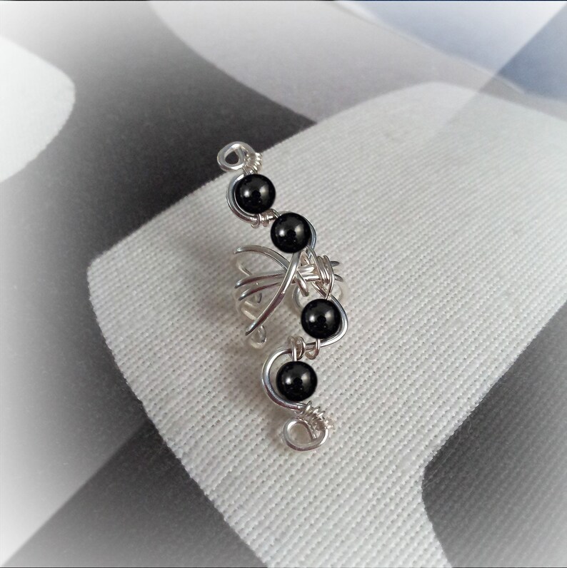 Silver Ear Cuff Black Onyx Silver Ear Wrap image 4