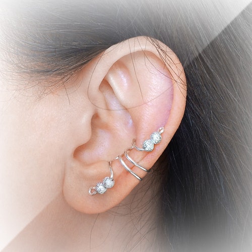 Silver Ear Cuff Glitter Silver Beads Large Ear Wrap Etsy