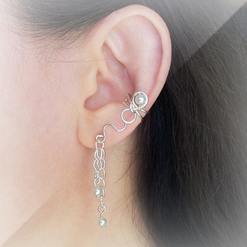 Silver Ear Cuff With Chain Silver Plated Chain Ear Wrap Etsy