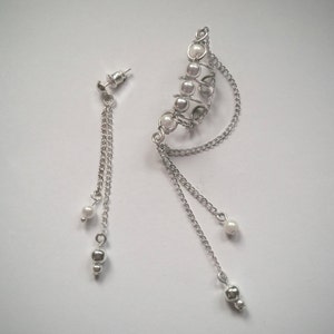 Silver Ear Cuff with Chain Matching Earring