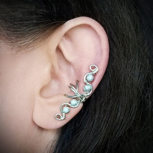 Silver Ear Cuff Glitter Silver Beads Swirly Ear Wrap
