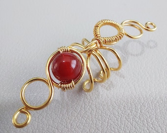 Gold Ear Cuff 24K Gold Plated Red Agate Ear Wrap