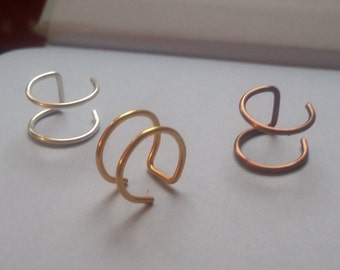 Set of 3 Gold Silver Copper Ear Cuff  Small Rings Ear Wrap