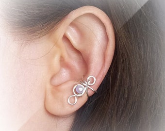 Silver Ear Cuff Purple Pearl Silver plated Ear Wrap