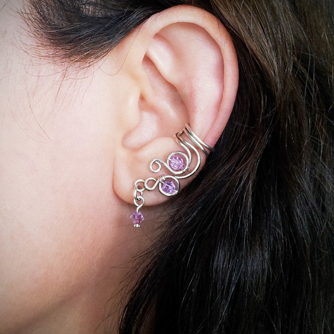 Swarovski Ear Cuff, Purple Swarovski Earrings, Swarovski Crystal Ear
