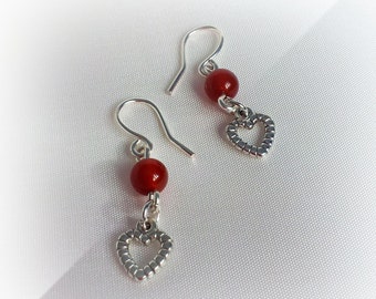 Valentines Earrings, Love Heart Earrings, Red Heart Earrings, Silver Valentines Earrings, Valentines Gift for Her, Love Heart Jewelry