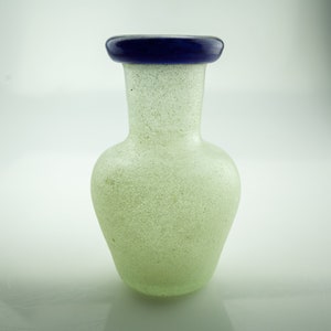 1970s Cenedese (attr) White & cobalt Blue Scavo Murano Glass Vase