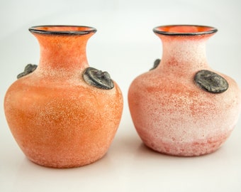 Set of Scavo glass Amphora vases, orange, gambari poggi style