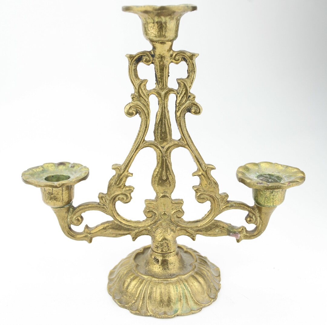 Brass 3 Candle Holder Baroque Style Etsy