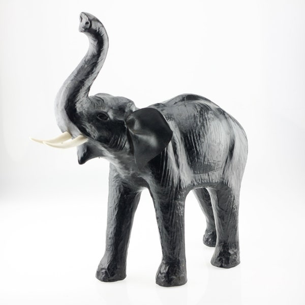 grand éléphant en cuir du milieu du siècle 50 cm / 19,5 pouces