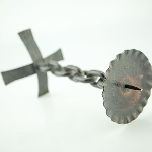 Brutalist forged / wrought iron chain candle holder