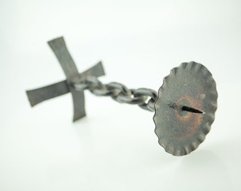 Brutalist forged / wrought iron chain candle holder
