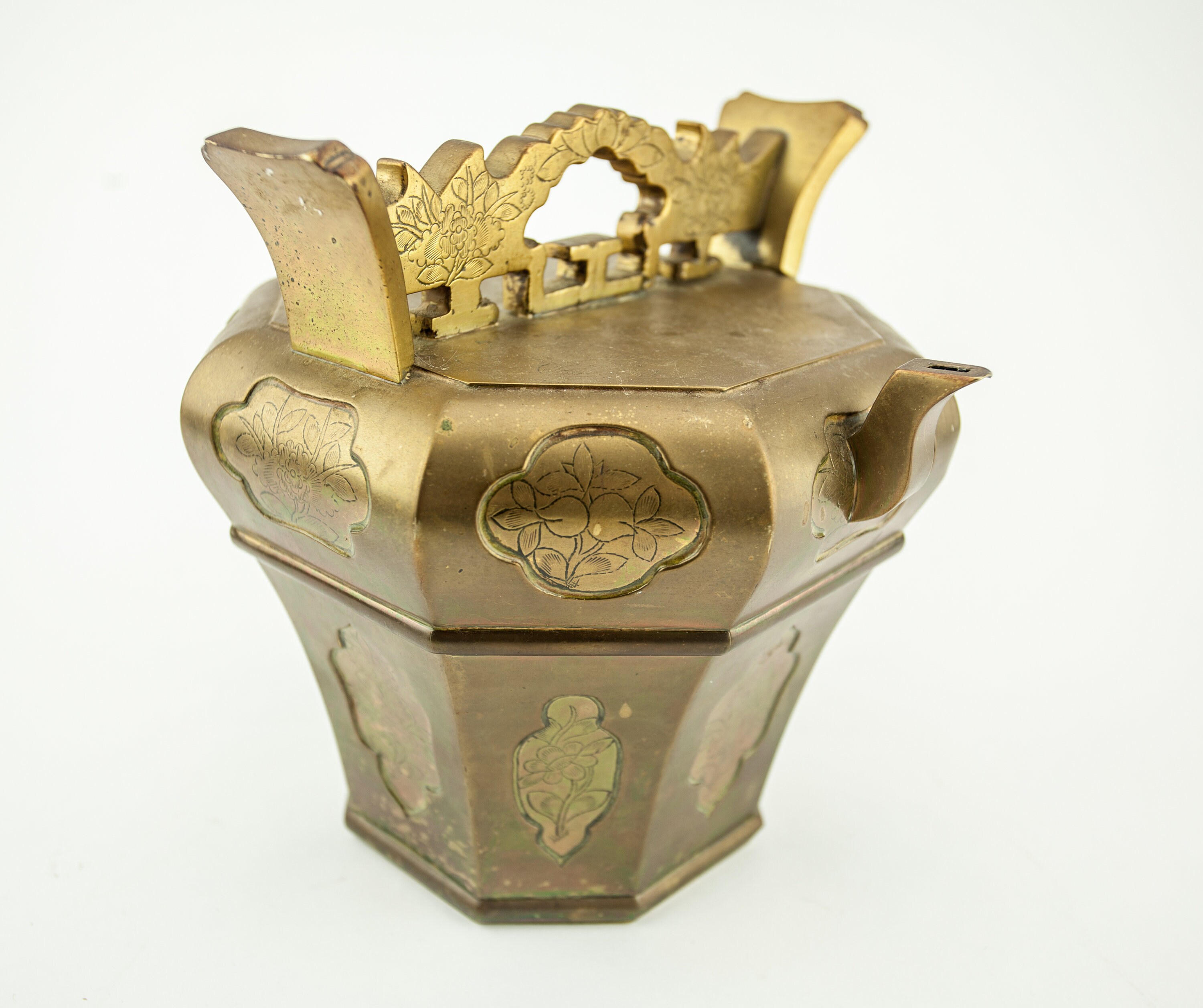 Euro Antique Chinese brass export Tea Kettle 1890-1920