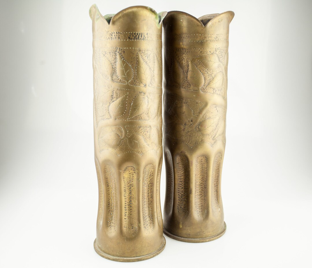 Set of 2 WW2 Era Brass Trench Art Vases From Shells Etsy