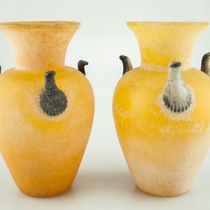 Set Scavo glass Amphora vases orange, attr Seguso