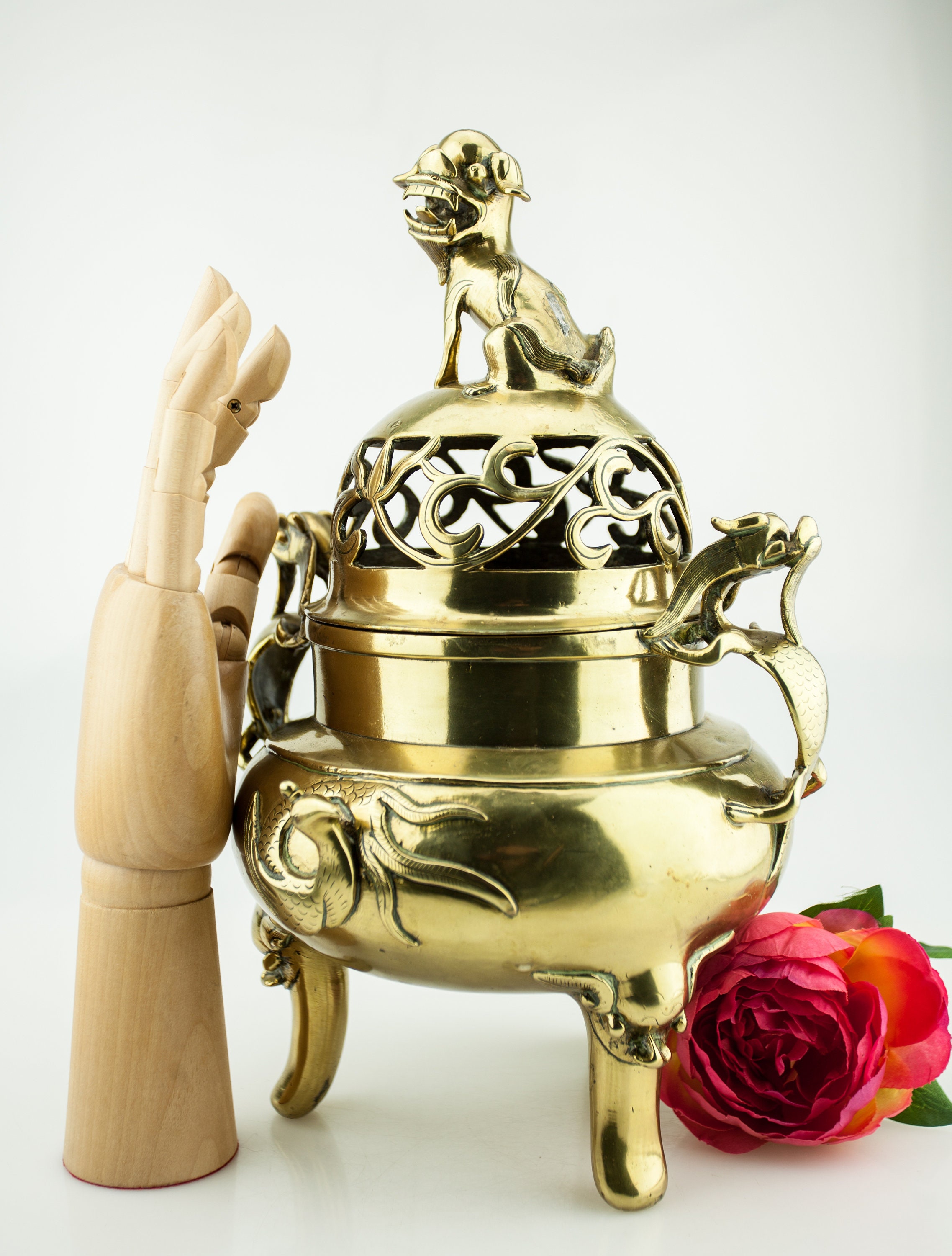 chinese heavy brass incense burner, 6 char ming mark