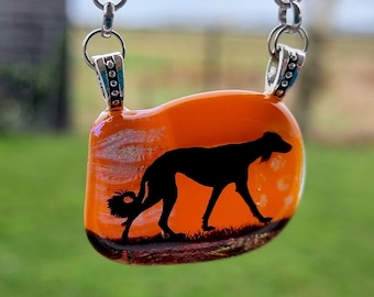 Saluki fused glass pendant.