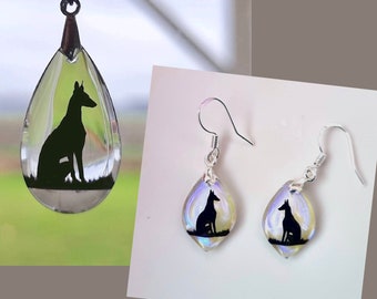 Ibizan Hound crystal waterdrop pendant and earring set