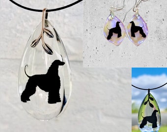 Afghan Hound crystal waterdrop pendant and earring set