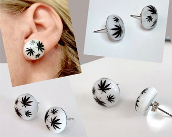 marijuana fused glass large stud earrings