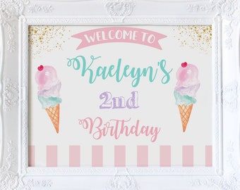 Ice Cream Party Welcome Sign Editable Template / Ice Cream Social Birthday Party Sign / Ice Cream Birthday Party / Photo Booth Sign / LR2016