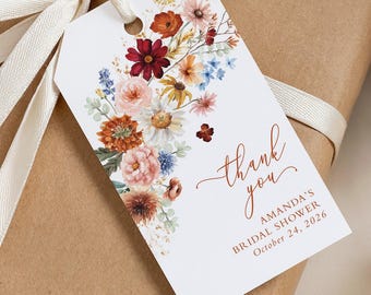 Fall Wildflower Favor Tags Printed, Autumn Wedding or Baby Shower Gift Tags