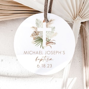 Simple Boho Baptism Round Labels / Round Gift Tag Party Favor Label / Treat Bag Label / Candle Label / Christening Favor Tag / LR2105