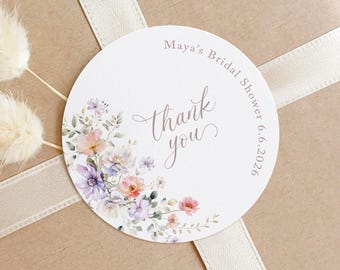 Lavender Blush Floral Thank You Stickers, Wedding Bridal Shower Favor Labels