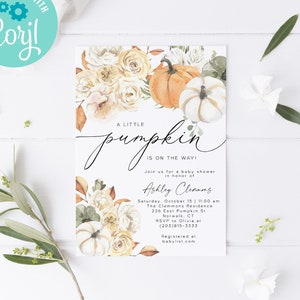 Sjabloon babyshower herfst, genderneutraal pompoenthema (digitale download)