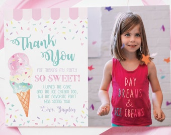 Ice Cream and Sprinkles Photo Thank You Cards Printed / Ice Cream Party Thank You Card with Photo / Ice Cream Birthday Thank Yous / LR2077