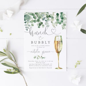 Greenery Bridal Brunch Invitations Printed / Eucalyptus Brunch and Bubbly Invite  / Birthday Brunch Invite / Printed or Printable / LR2066