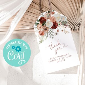 Fall Terracotta Floral Favor Tag Template / Wedding Favor Tags / Bridal Shower Favor Tags / Baby Shower / Gift Tags / Product Tags / LR2086
