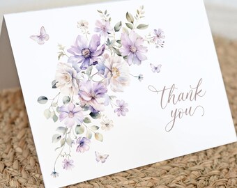 Lavender Floral Thank You Cards, Printed A2