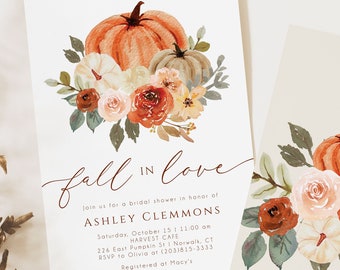 Fall Pumpkin Floral Bridal Shower Invitations Printed