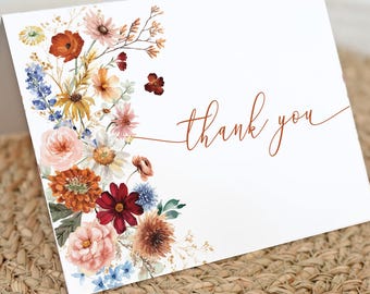 Fall Wildflower Thank You Cards, A2 Printed with Envelopes, Autumn Floral Thank You Notes