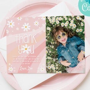 Daisy Birthday Photo Thank You Card TEMPLATE / Groovy Daisy Birthday Party Thank You Card with Photo / Digital Girls Daisy Birthday / LR2082