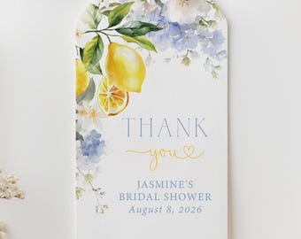 Lemon Blue Floral Favor Tags, Wedding Bridal Baby Shower Gift Tags