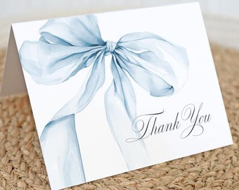 Light Blue Bow Printed Thank You Cards