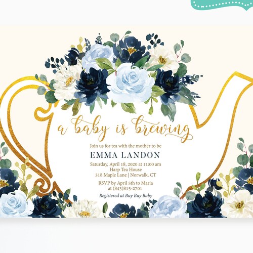 Tea Party Baby Shower Greenery Editable Template Print or | Etsy