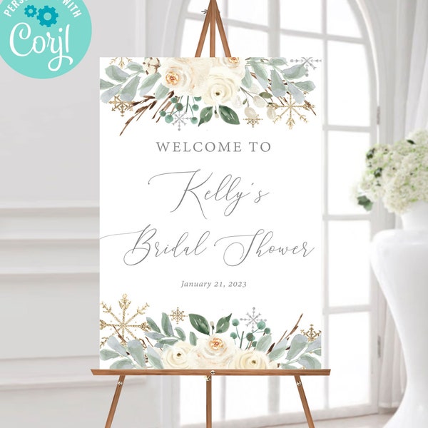 Winter Floral Snowflake Welcome Sign Template / Baby Shower Sign / Winter Wedding Sign / Birthday Party Sign / Anniversary Sign / LR2089