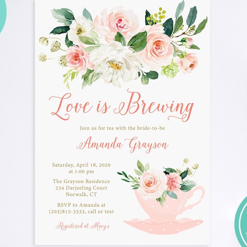 Tea Party Bridal Shower Evite Love is Brewing Bridal Shower Etsy
