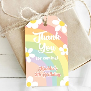 Daisy Rainbow Birthday Party Treat Bag Tags / Pastel Rainbow Printable Thank You Tags  / Groovy Daisy Printable Goodie Bag Tags / LR2107