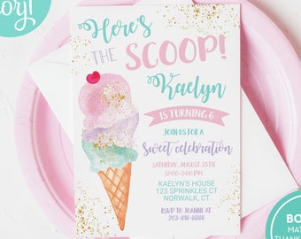 Ice Cream Birthday Invitation Template, Editable Party Invite (Digital Download)