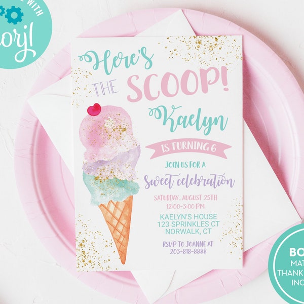 Ice Cream Party Invitation Template / Ice Cream Birthday Invitation / Ice Cream Social Editable Instant Download Printable / LR2016