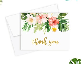 Tropical Floral Thank You Cards, Aloha Party Stationery
