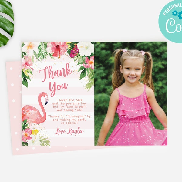 Tropical Flamingo Birthday Photo Thank You Card TEMPLATE / Flamingle Birthday Party Thank You Card  / Digital Thank You Card / LR2039