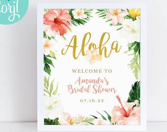 Aloha Hawaiianisches Willkommensschild: Tropische Brautparty, Babyparty (Instant Download)