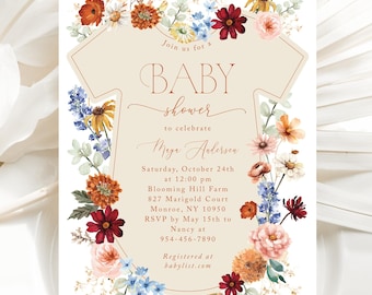 Fall Baby Shower Invitations Printed with Envelopes, Autumn Floral Baby Shower Invites